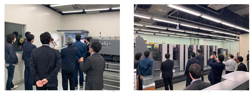 Revoria One Production Cockpitからプレスインフォメーションエッジがデジタル作業指示書を受け取り、富士フイルムグルーバルグラフィックシステムズ社製の無処理版を使用して指示書通りに自動運転で印刷(RMGT 970/ RMGT 1060)